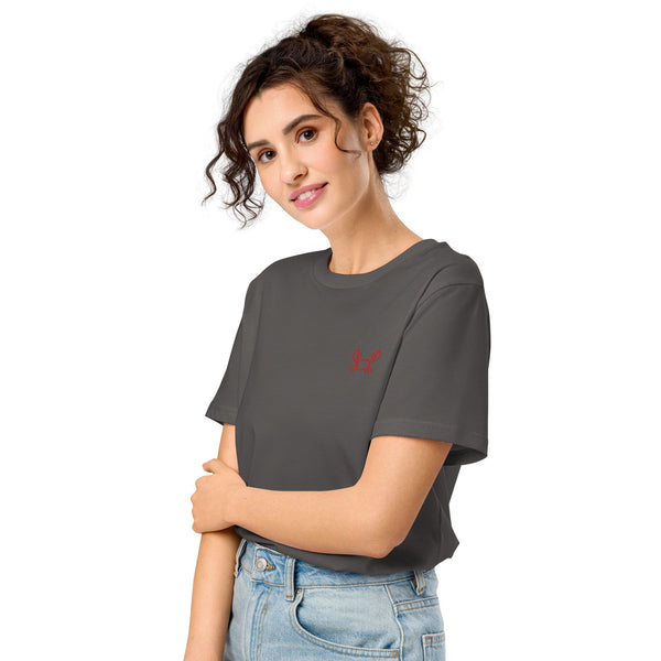 Krabbe Unisex Bio-T-Shirt in Grau, modisch und nachhaltig mit feiner Stickerei.